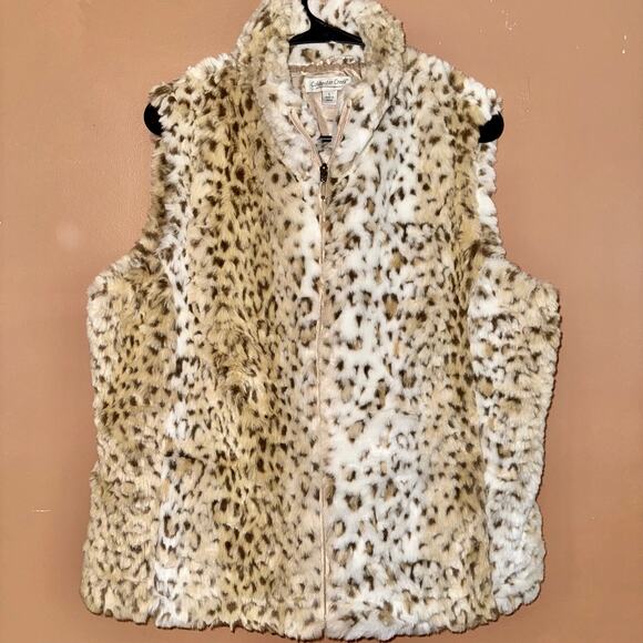 Coldwater Creek Faux Fur Tan Animal Print Vest Full Zip Women's - Size Large - Picture 6 of 8